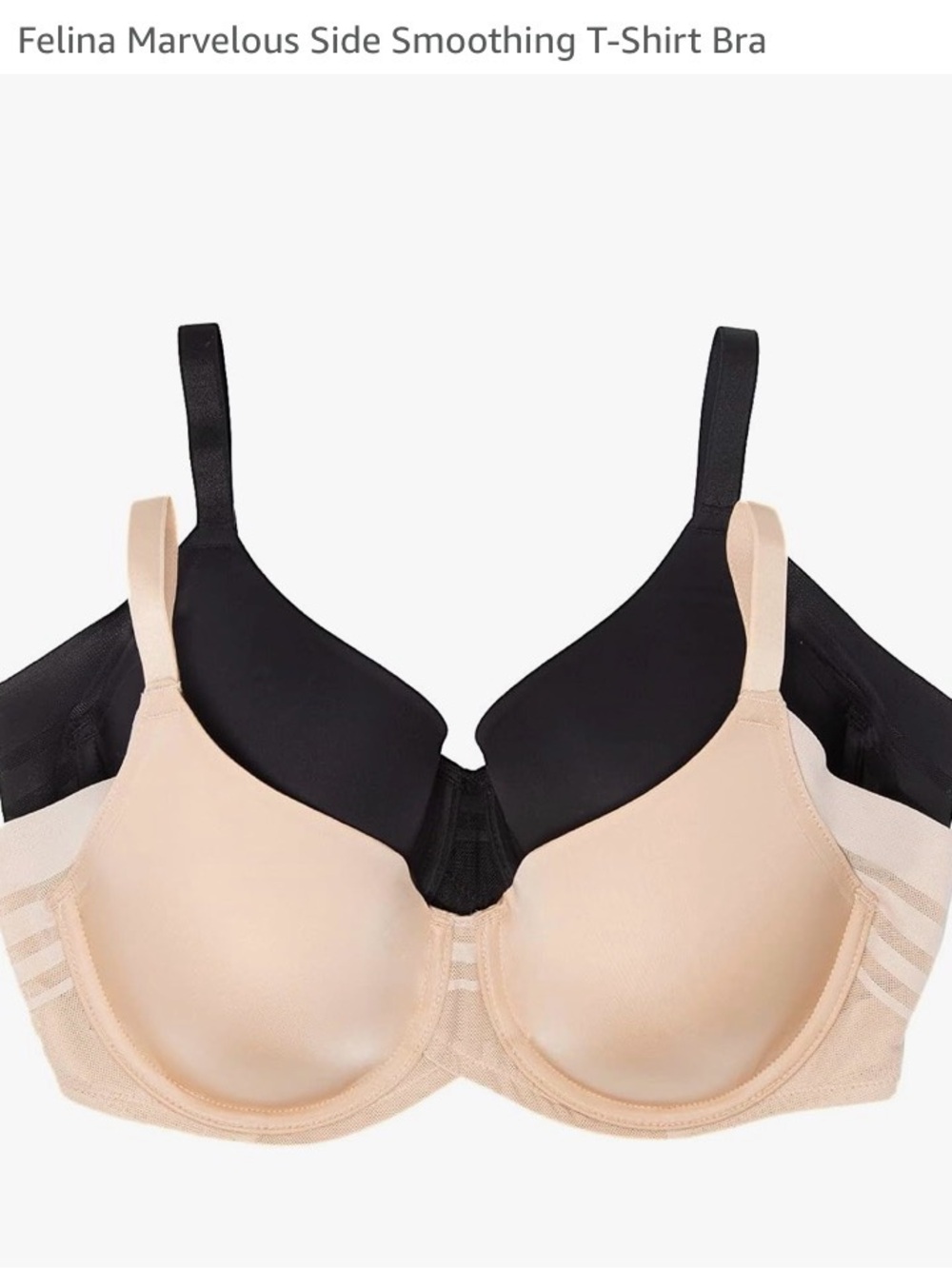 Felina 34ddd side-Smoothing T-Shirt Bra Duo in Black & Nude